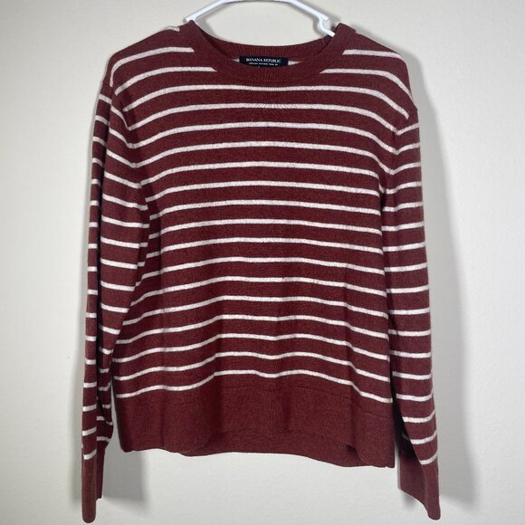 Banana Republic Sweaters - Banana Republic Baruffa Brown Cream Stripe Merino Sweater Crew Neck XL!